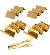 4 Pcs Gold Taco Holders Set with 1 Food Tong, JYJFGSFA Stainless Steel Taco Stand with Handles fo...
