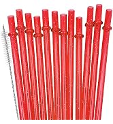 ZHOMA 12-Pack Glitter Reusable Plastic Straws, 11" Long Hard Tumbler Drinking Straws with Cleanin...