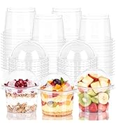 GGOLDMER 50 Sets 8oz Clear Plastic Cups with Dome Lids, Dessert Cups with Lids for Fruit, Parfait...