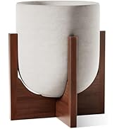 LE TAUCI 12 Inch Plant Pot with Acacia Wood Stand, Ceramic Large Planters for Indoor Plants, Indo...