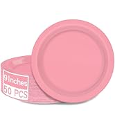 QZYL 50 PCS Pink Paper Plates, Round Disposable Paper Plates, 9 Inches Paper Dinner Plates for Ev...