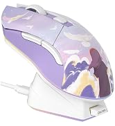 DAREU Dream Purple Wireless Gaming Mouse with Charging Dock Rechargeable RGB,12K DPI,7 Programmab...