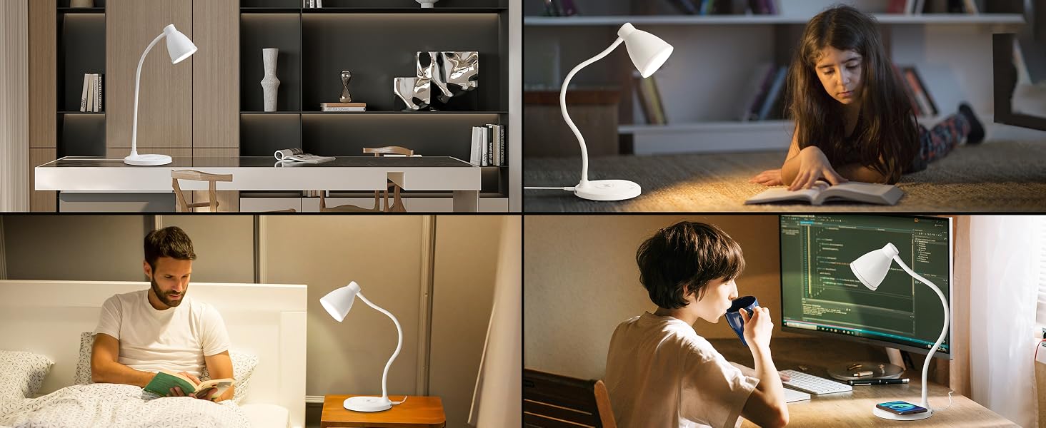 Desk Lamp for Home Office LED Desk Light USB Charging Ports Bedside Table Lamp for Dorm Room