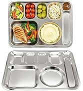Korean Stainless Steel Divided Plates with Cutlery Slot for Adults, Premium 304, Electro-Polished...