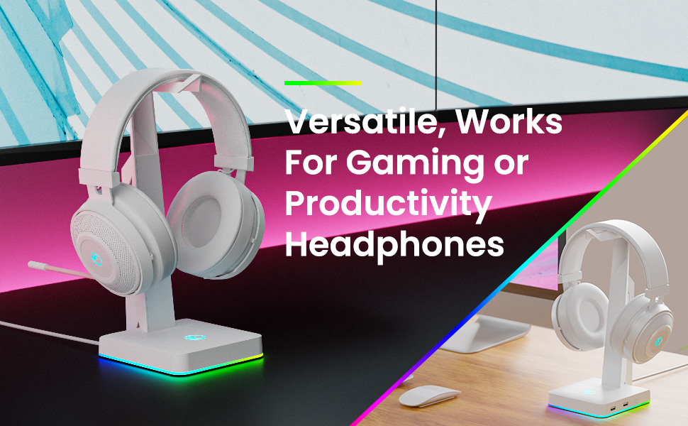 IFYOO RGB Gaming Headset Stand with 2 USB Ports, Game Headphone Mount for PC, Xbox One, PS4, Switch