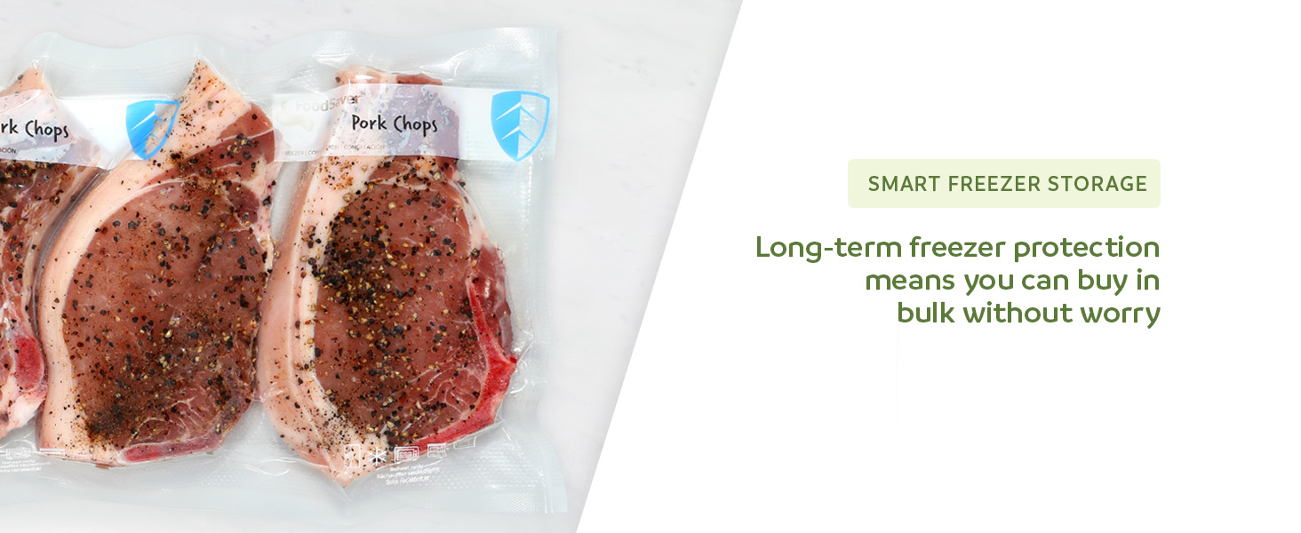 Two vacuum-sealed pork chops with black pepper