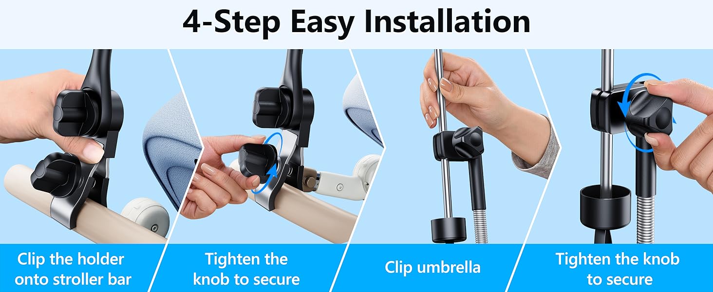 umbrella holder for stroller, 4-Step Easy Installation,tool-free