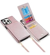 Vofolen for iPhone 15 Pro Max Case with Card Holder Crossbody Lanyard Strap Leather Wallet Case w...