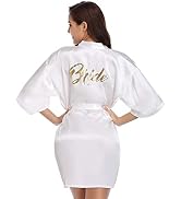 Vlazom Women's Satin Robe Short Kimono Bathrobes for Bride & Bridesmaid Wedding Party Robes with ...