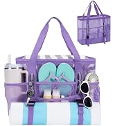 WANDF Mesh Beach Bag for Women, Large Beach Tote Bags with 40oz Tumbler Side Pockets, Family Pool...