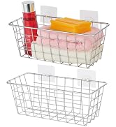 2 Pack Hanging Kitchen Basket Wire Storage Basket Traceless Stick Basket on Cabinet Door Wall Org...