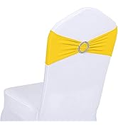 ManMengJi 25PCS Yellow Chair Sashes, Spandex Sashes Bows Tiffany Blue, Chair Cover Bands with Buc...