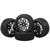 4 Pack RC Wheels, 1/10 RC Tires, RC 1:10 Off-Road Car Buggy Rubber Tyre Tire & Wheel Rim HEX 12mm...