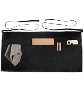 Xeoxarel Waist Aprons with 4 Pockets, Unisex Waitress Waiter Server Apron for Women and Man Half ...
