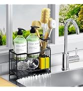 DYFVPOU 2-Tier Self-Draining Sponge Holder for Kitchen Sink - Rustproof Non-Slip Sink Caddy with ...