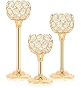 Kehail Crystal Metal Tealight Candlestick, Bling Bowl Candelabras, Tall Crystal Votive Candle Hol...