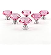 YEMCHI 6 Pack Pink Crystal Cabinet Knobs 1.2" Diamond Glass, Girl Vanity Desk Handles, Cute Bathr...
