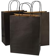 Ronvir 100Pcs Large Black Kraft Paper Bags with Handles 10x5x13 Inch, Heavy Duty Gift Bags for Ch...