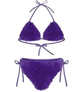 HKSICHENGKEJI Women Sexy Furry Bikini Set Cute Two Piece Faux Fur Halter Top Triangle Bottom Swim...