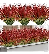 Besteek 16 Pcs Artificial Plants Outdoor Fake Grass Faux Greenery Stems UV Resistant Plastic Plan...