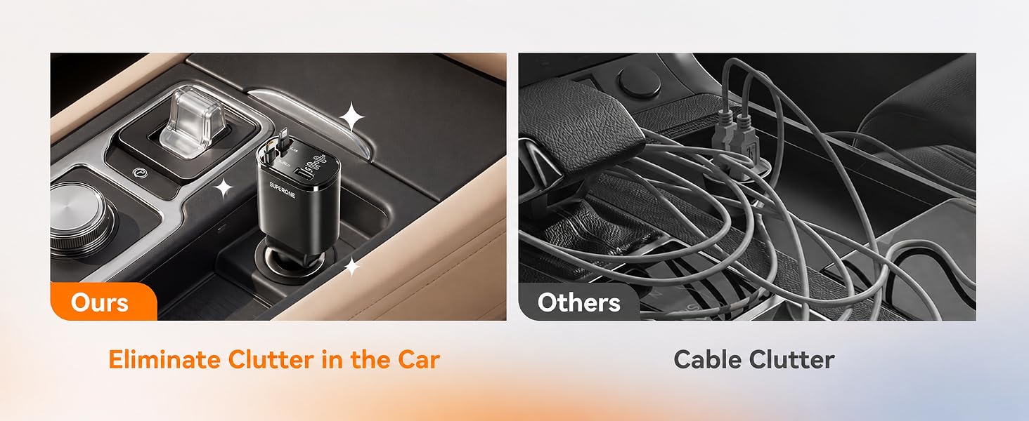 5 in 1 car charger with retractable cords