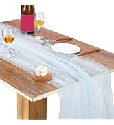 HOBBIESAY Sky Blue Pearl Fall Thanksgiving Table Runner 216.5*29.5inch Boho Rustic Tulle Lace Tab...