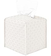 Tissue Box Cover, Leather Tissue Box Holder, Square Tissue Holders for Bathroom, 5"x5"x5" (Off-Wh...