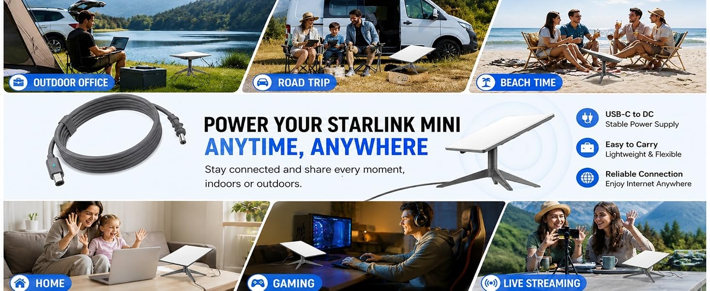 Starlink Mini USB-C to DC power cable for outdoor