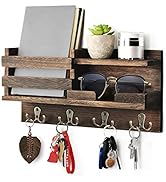 HappyHapi Key Holder for Wall Decorative, Rustic Key Rack with 4 Double Key Hooks, Wall Mounted M...
