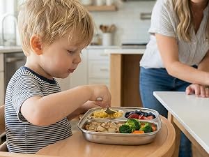 High chair–friendly stainless steel plate for babies and little kids