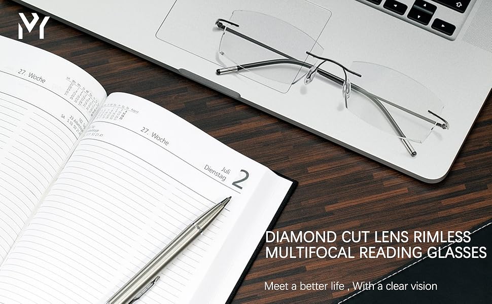 Frameless Progressive Multifocal Reading Glasses Diamond Cut Photochromic Sunglasses