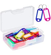 Cuttte 50 Pack Plastic Key Tags with Container, Key Labels with Ring and Label Window, 10 Colors