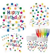 Sveikie 125 Pcs Birthday Party Supplies Set Colorful Forks - Polka Dot Happy Birthday Decorations...