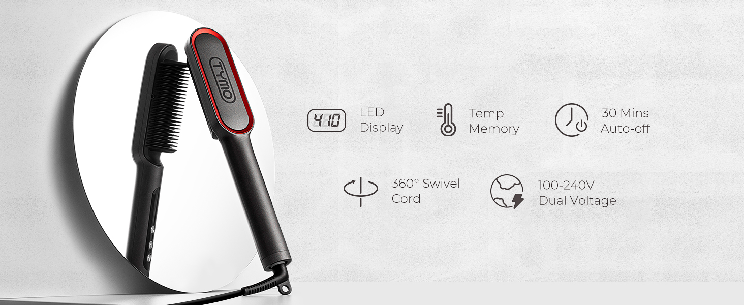 LED display temp memory 30min auto-off 360° swivel cord dual voltage for home and travel hairstyling