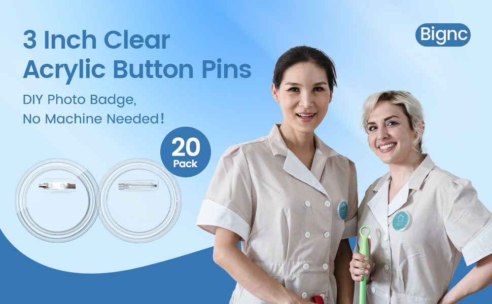 Bignc 3 Inch Clear Acrylic Button Pins