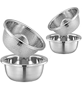 4-Piece Stainless Steel Mixing Bowls and Microporous Colanders Set, 3QT & 5QT Nesting Bowls with ...