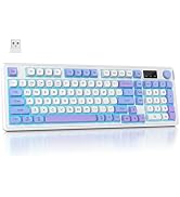 Mosptnspg RGB Mechanical Feel Membrane Wireless Keyboard, Wired/Bluetooth/2.4G Silent ABS Ball Ca...