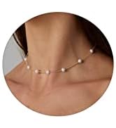 CAROVO Dainty Pearl Pendant Necklaces for Women 14k Gold Plated Barque Pearl Chain Necklace Delic...