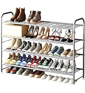 LINZINAR Shoe Rack 4 Tier Storage Organizer for Closet Entryway Metal Grey