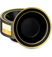 realluck 50 Pack Black Disposable Soup Bowls with Gold Rim,12oz Disposable Soup Bowls,Disposable ...