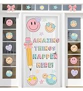 JarThenaAMCS Back to School Door Stickers Wall Decals Pastel Smile Face Bow Pencil Large Mural St...