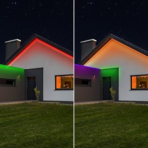 Christmas and Halloween lighting décor with green, red, purple, orange, and green light.