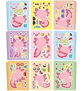 Aowplc 32 Sheets Axolotl Make-a-Face Stickers Mix 'n Match Crafts for Kids Axolotl Party Favors &...
