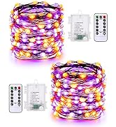 ODEETRONIC Orange Purple Halloween Lights, 2 Pack 16.4ft 50 LED Orange Fairy Lights String, 8 Mod...