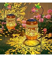 2 Pack Solar Lanterns Outdoor Hummingbird Garden Decor, Gifts for Mom Women Grandma Birthday, Wat...