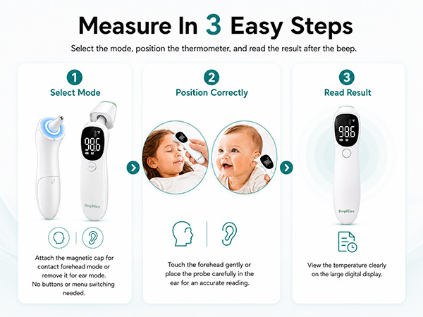 SimpliCare AET-R842 infrared thermometer for forehead, ear, and object temperature checks