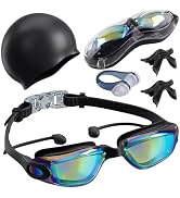 GGBuy Swimming Goggles with Earplugs, Cap, Nose Clip & Bridge