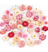 ATTGREAT Fake Flower Heads Small Silk Flower Bulk Mini Artificial Daisy Roses Buds 3D Faux Floral...