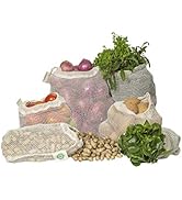 Reusable Cotton Mesh Produce Bags - 100% Organic Cotton, Durable, Double Stitched, Washable with ...