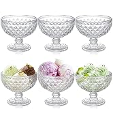 ZOOFOX Set of 6 Glass Dessert Bowls, 12 Oz Glass Ice Cream Sundae Cups with Vintage Diamond Patte...